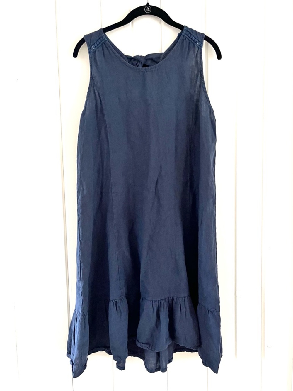 Terzo Millennio Sleeveless Navy Linen Shift Dress, Sz L (P2P 19)
